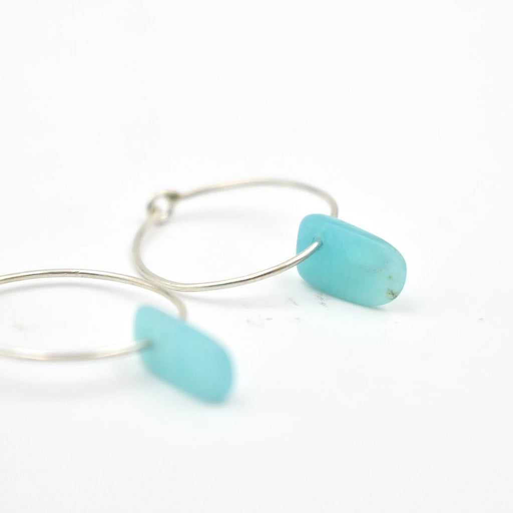 Planitakia Silver Hoops in Amazonite - Alkisti Jewelry