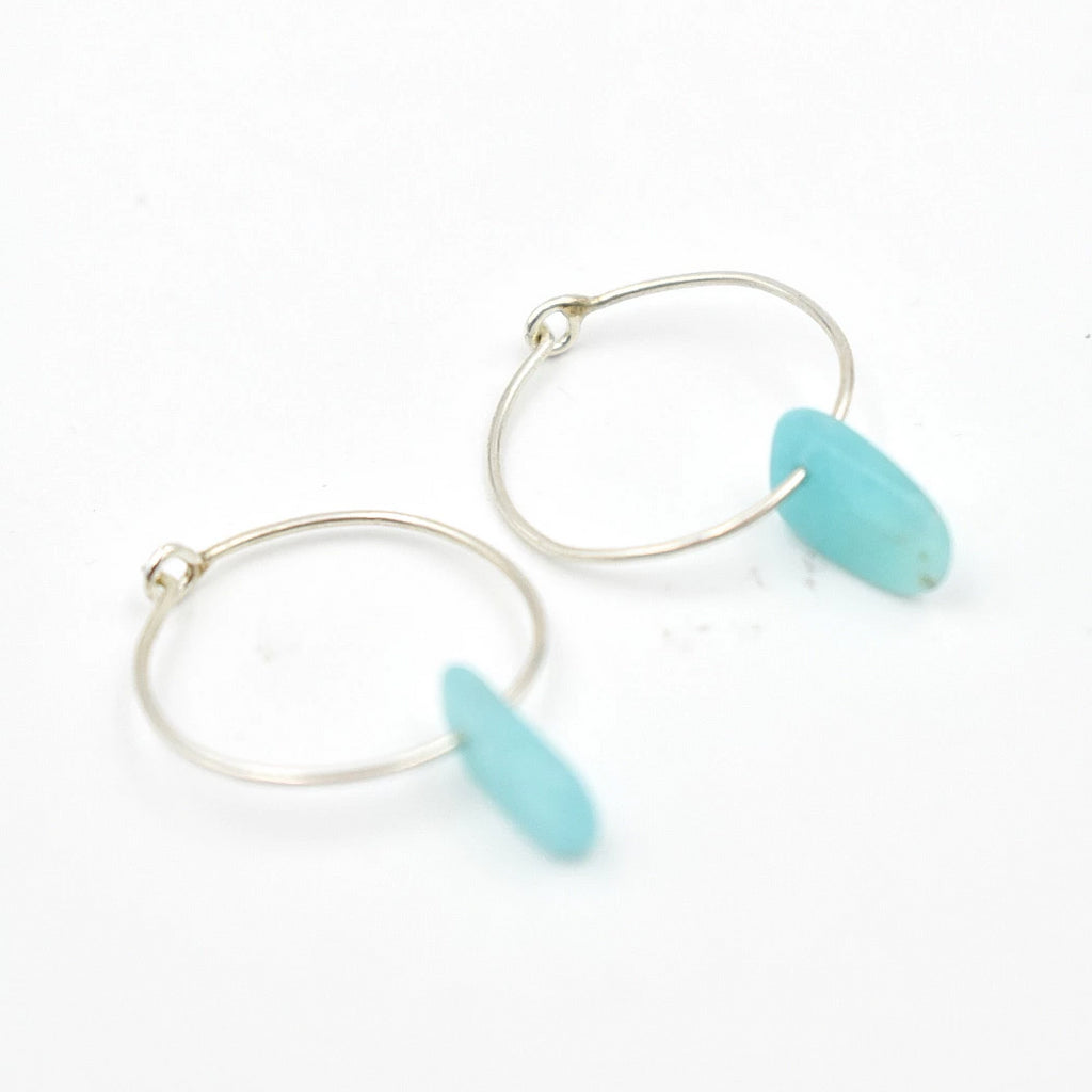 Planitakia Silver Hoops in Amazonite - Alkisti Jewelry