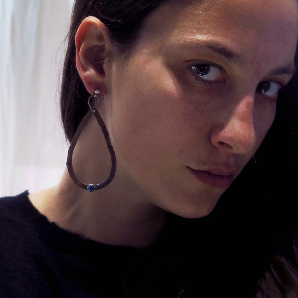 Dramatic Dangle Earrings in Copper & Moonstone - Alkisti Jewelry